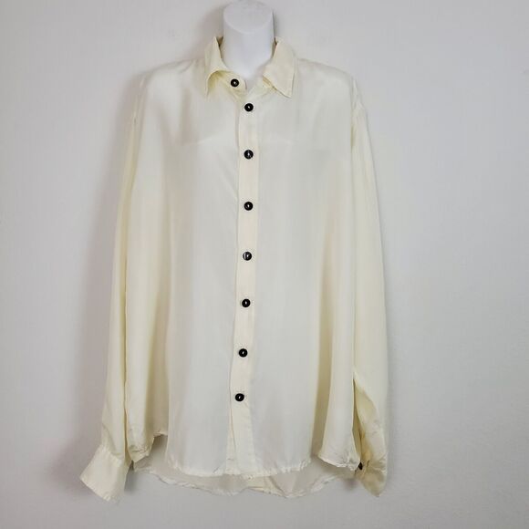 CP Shades Top Small White Silk Flowy Lagenlook Button Front Minimalist Boho - Picture 1 of 10